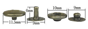 バネホックNo2は頭の寸法が11.5mmとなります
